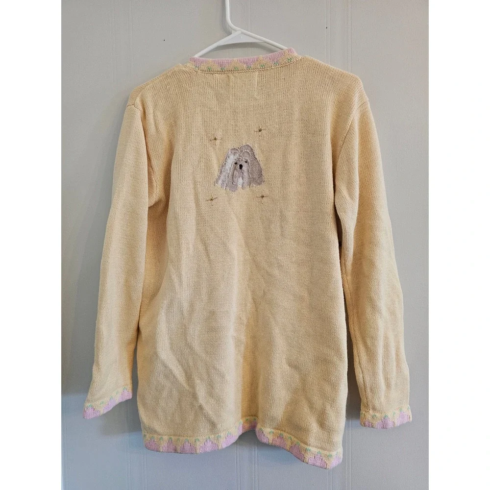 Storybook Knits Lhasa Apso Dog Cardigan Sweater grandmacore Embroidered medium - Picture 8 of 11